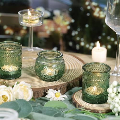 DARJEN 48Pcs Green Votive Candle Holders- Glass Candle Holders Bulk for Flameless LED Tea Waxes, Romantic Candle Holder for Wedding Decor, Various Parties & Dinner Table - Image 3