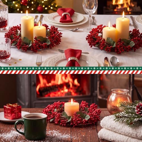 Daifunli 2 Pcs Christmas Red Berry Candle Ring Artificial Winter Red Berry Wreaths Candle-Ring for Pillar 4.25 Inch Candles Holder for Winter Christmas Country Wedding Kitchen Table Centerpiece Decor - Image 5