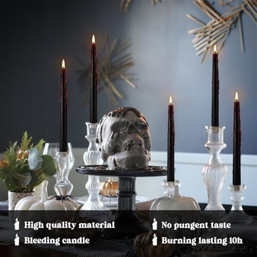 24 Pack Vampire Tears Taper Candles, 10 inch Tall Bleeding Candles, Unscented Black Tapered Candlesticks, Spooky Blood Drip Candle Set for Halloween Party Gothic Home Decorations - Image 4