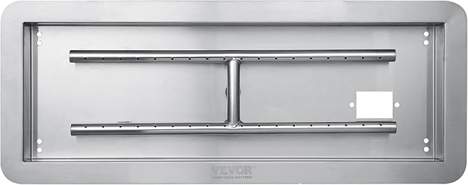 VEVOR 36 x 12 inch Drop-in Fire Pit Pan, Rectangular Stainless Steel Fire Pit Burner Kit, Propane Fire Pan 150,000 BTU with H-Burner for Indoor or Outdoor Use