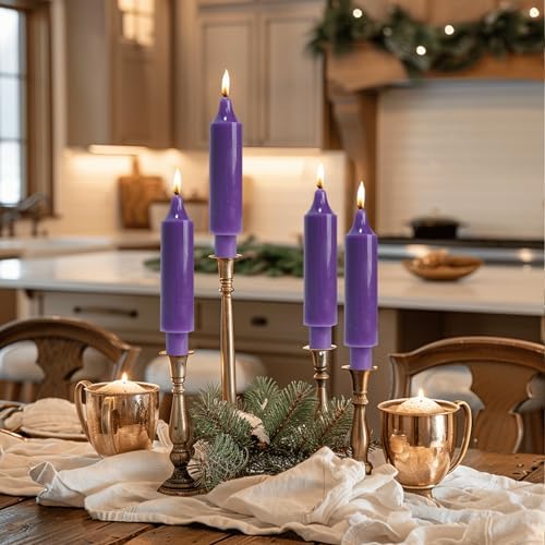 Purple Taper Candle Sticks Candles 6 inch Unscented Dinner Candle Dripless for Home Decor Advent Christmas Gift,Set of 4,Purple - Image 2