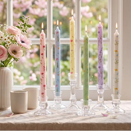 Conelist 6pcs 9.8" Pastel Floral Pillar Candles Candlesticks - Image 5