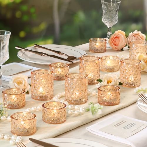 NITIME 24pcs Assorted Gold Votive Candle Holders, Tealight Candle Holders for Table Centerpiece, Green Glass Candle Holder Decor for Wedding, Party & Home Decor - Image 3