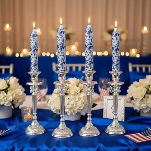 7 Inch Blue and White Short Taper Candles Hand Poured Unscented Smokeless Clean Burning Chinoiserie Taper Candles for Wedding Dinner Home Meditation Morning Coffee Ritual Breakfast Table Everyday - Image 4