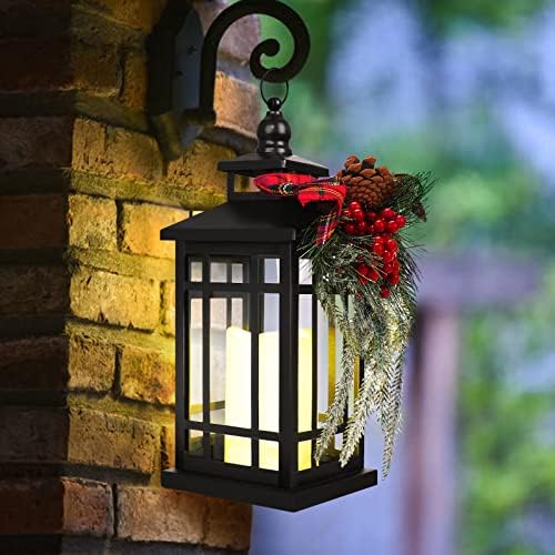 Metal Christmas Vintage Candle Lanterns with Led Light,Red Ribbon Decorative Hanging Lantern for Indoor Outdoor Decorations Party Gift, Christmas Porch Decor, WOKEISE - Image 3