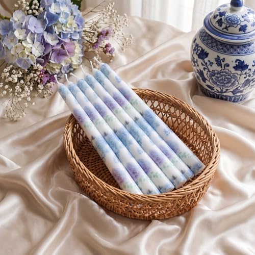 Conelist 6pcs Blue Floral Taper Candles 9.8" Hydrangea Flower Candlesticks - Image 3