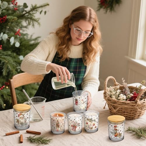 Ziliny 12 Pack Christmas Glass Candle Jar with Lid, 7 oz Retro Empty Jar - Image 4