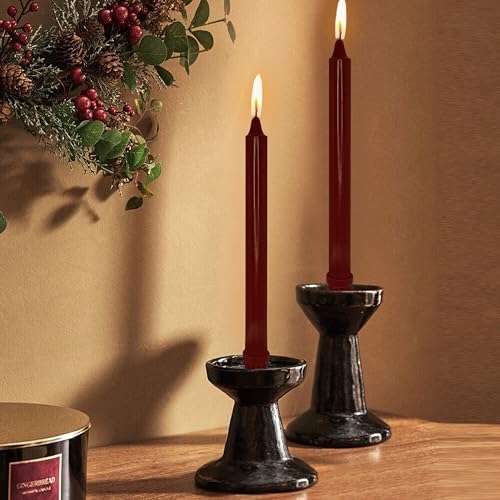 NJAO HOO Burgundy Taper Candle 10 Inch Christmas Candlesticks Red Unscented Dripless Handmade Candles for Home Decor Dinner New Year Party, 4 Pack - Image 2