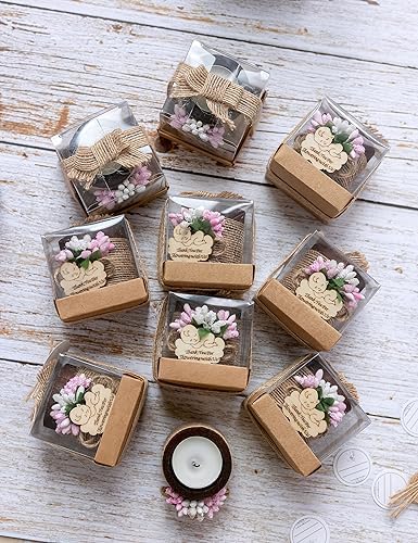 10 Wooden Tea Candle Holders for Baby Baptism Party Favors, Baby Shower Favors for Guests, Baby Girl Gender Reveal, Party Decorations (Dark Brown - Pink) - Image 2