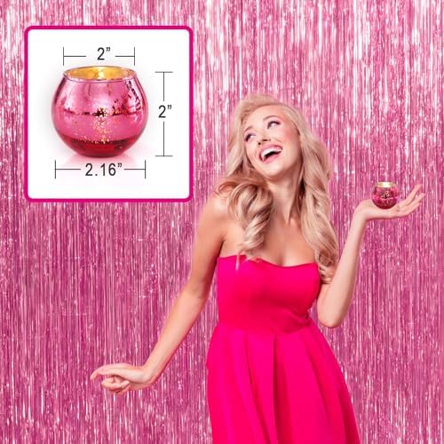 12 Pcs Hot Pink Candle Holders for Barbie Birthday Party Decorations- Summer Bridal Shower Decorations, Votive Candle Holders for Wedding, Pink Candle Centerpieces for Disco, Cowgirl Party - Image 5