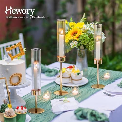 Hewory Gold Taper Candle Holders: Candlestick Holders Set of 6 Hurricane Glass Tall Candle Holder for Candlesticks Candle Sticks Holder Decor for Table Centerpiece Wedding Party Christmas Decorations - Image 3