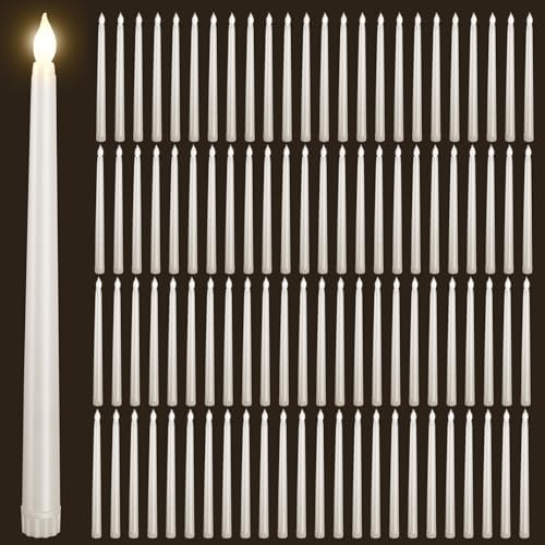 96pcs Flameless Flickering LED Taper Candles Bulk Battery Operated Candles for Christmas Halloween Birthday Wedding Party, (Ivory, 11 inch, 96pcs) by Bazayona