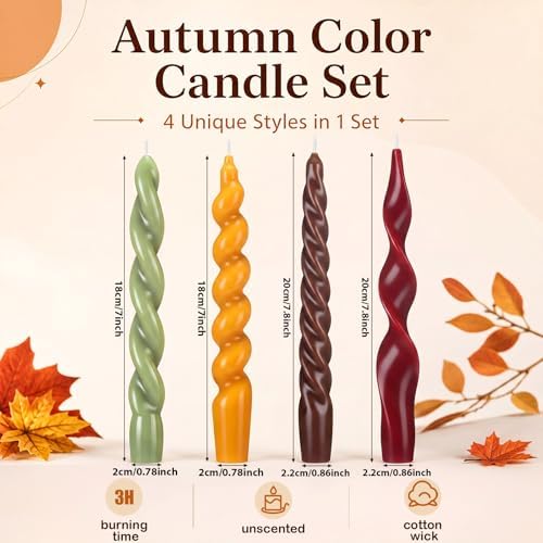 Nuanchu 4 Pcs Twisted Taper Candles,7.87 Inch,Pure,Fall Thanksgiving - Image 2