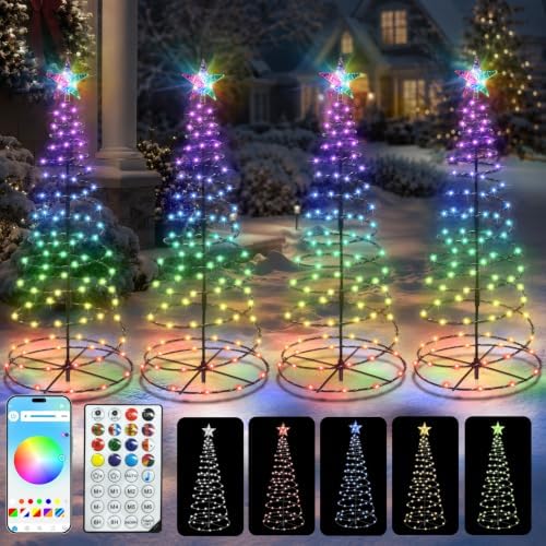 4.36FT 196 LED Smart Spiral Christmas Tree Lights Outdoor with App Control by HELESIN