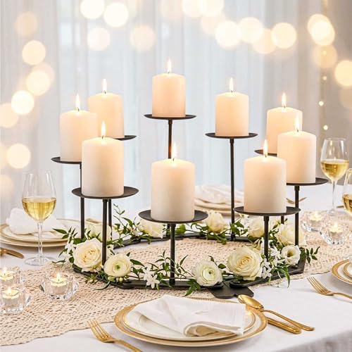 Candelabra Fireplace Candle Holder - 9 Black Iron Pillar Stand - Image 2