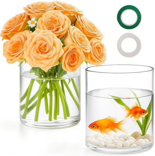 TBWIND 2pcs 6" x 4.7" Clear Glass Cylinder Vases for Centerpieces by TBWIND