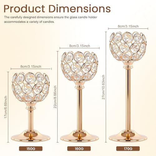 Gold Crystal Candle Holders Candlestick Holders - 2 Sets Tall Bling Bowl Candelabra Centerpieces for Dining Table, Wedding, Party & Fireplace Mantel Decor,6Pcs - Image 2