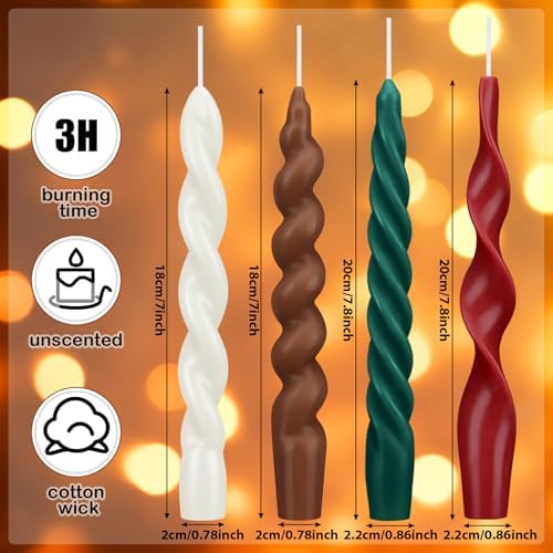 Nuanchu 4 Pcs Twisted Taper Candles,7.87 Inch,Pure,Christmas Color - Image 2