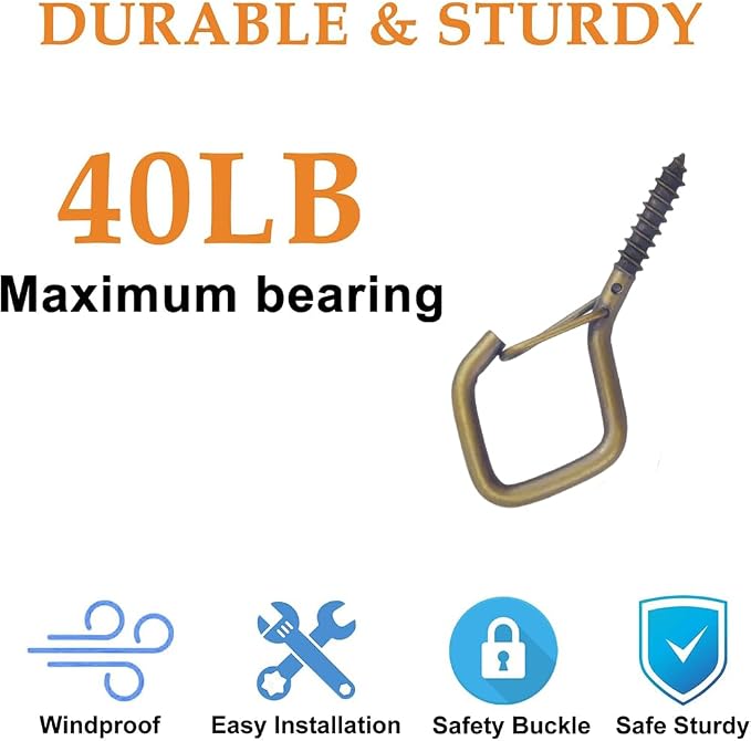 32-Pack Heavy-Duty Bronze Screw Eye Hooks with Safety Clips | Metal Ceiling Hooks for Hanging Plants, Wind Chimes, Bird Feeders & Indoor/Outdoor Lights