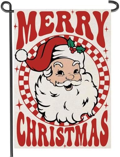 Merry Christmas Garden Flags 12x18 inch Double Sided, Seasonal Xmas Santa Claus Decorations, Small Winter Decor for Yard Outside Outdoor by Fapulee