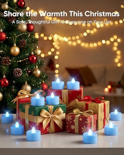 Homemory 50-Pack Light Blue Flameless Battery Tealight Candles, 200+ Hours - Image 6