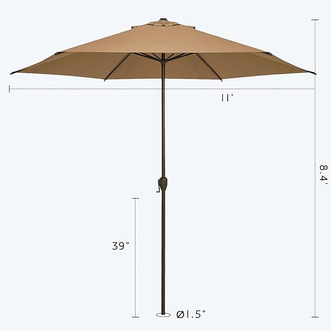 Abba Patio 11FT Outdoor Patio Umbrella Outdoor Table Umbrella with Crank Market Umbrella 6 Sturdy Ribs UV Protection Waterproof and Push Button Tilt for Garden Deck Backyard Pool,Tan