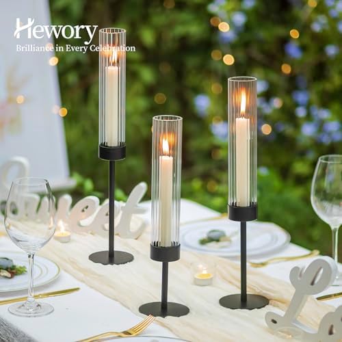 Hewory Black Hurricane Candle Holders: 12 PCS Tall Taper Candlestick Candle Holders Bulk for Candlesticks Candle Sticks Holder Decor for Table Centerpiece Wedding Party Christmas Decorations - Image 5