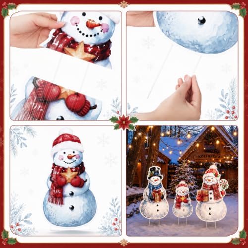 RattanView 3 Pcs Christmas Solar Decorations Outdoor Snowman Yard Stakes - Image 3