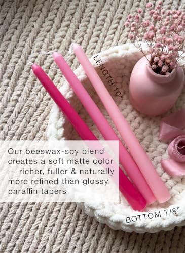 10" Classic Taper Candles, Three Pink Shades, 7-8 Hours Long Burning, Unscented Tall Candlesticks - Image 2