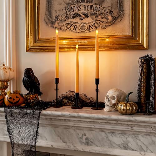 Homemory 12 Pcs Flameless Taper Candles with Remote Timer Dimmer, 11 inches Orange Taper Candles Battery Operated, Plastic LED Candlesticks with Flickering Flame for Halloween Decoration - Image 3