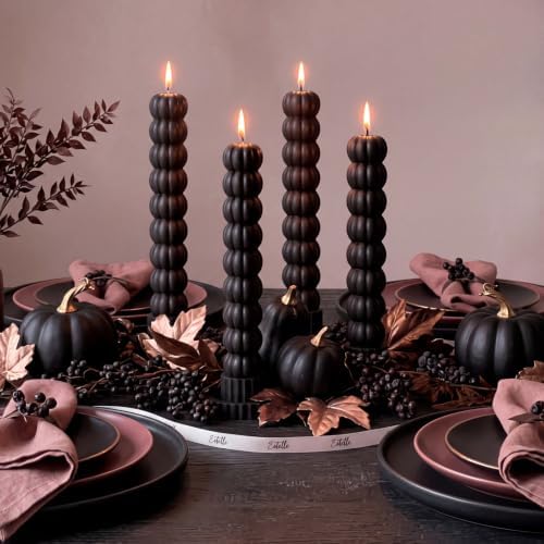 MTLEE 4 Pack Pumpkin Taper Candles Pumpkin Black Halloween Candlesticks - Image 3