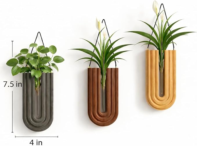 Wall Mounted Wooden Propagation Station Set of 3 - Boho Hanging Indoor Wall Planter Vases for Plants & Flowers, Handmade Rainbow Decor for Living Room, Entryway, or Home Gallery Display