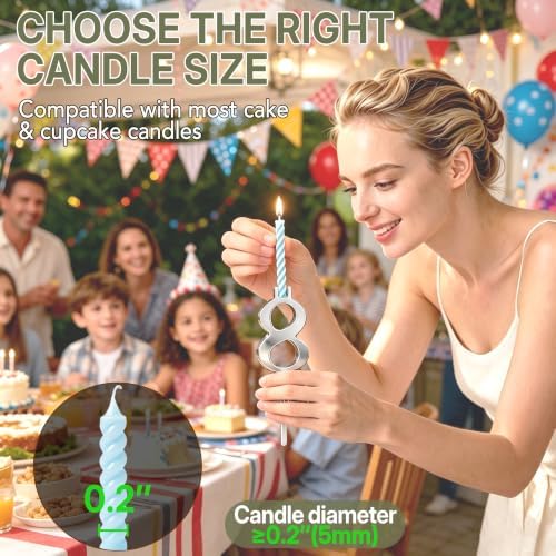 20PCS Reusable Number Candle Holder Set, Upgraded Thicker Metal Candle Stands for Birthday Cake, Cake Topper Decorations for Anniversary Date Displays, Silver - Image 3