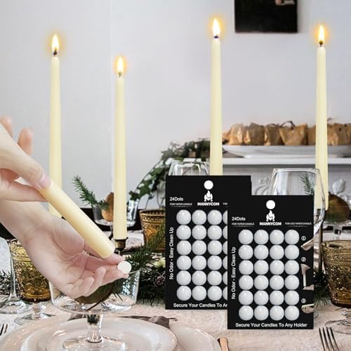 Taper Candles Sticky Dots - MANNYCOM White Wax Dot - Candl Accessories - Candle Adhesive - Secure Your Candles Fixed to Any Holder - 48 Pack - Image 2