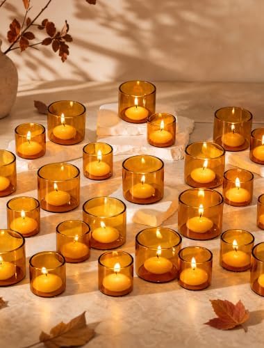 Romadedi Amber Tealight Candle Holder- 24-Pack Votive Glass Set by ROMADEDI