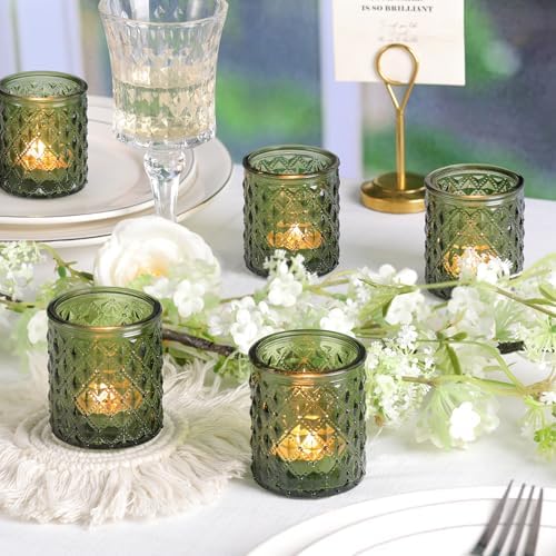 20 Pack Green Votive Candle Holders, Green Glass Candle Holder for Wedding Table Centerpiece, Glass Tea Lights Candle Holders for Baby Shower, Vintage Glass Candle Holders for Party Home Decor - Image 3
