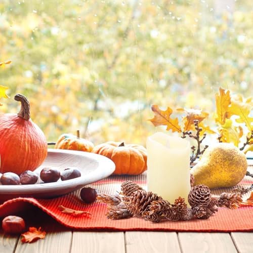 Daifunli 2 Pcs Christmas Fall Candle Rings Pine Cone Wreath Vintage Wreaths for Pillar 3.5 Inch Frosty Candles Holder for Winter Christmas Fall Home Rustic Table Centerpiece Decor - Image 5