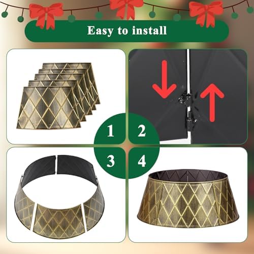 Lanpn Metal Christmas Tree Collar 36 inch, Christmas Tree Ring Collar for Large L Xmas Stand Cover Real Artificial Trees Indoor Outdoor Decoration (Gold, Diamond) - Image 6