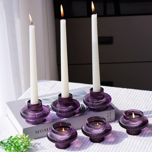 VOHO Set of 6 Purple Taper Candle Holders for Halloween Thanksgiving Gifts by VOHO