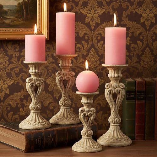 Pink Textured Pillar Candles Set - 4 Pcs Assorted Sizes Rustic Unscented Pillar Candle, Decorative Farmhouse Candles for Home Centerpiece Decor, Holiday Dinner Table, Dripless & Smokeless - Image 6