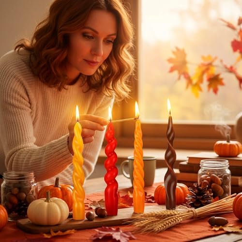 Nuanchu 4 Pcs Twisted Taper Candles,7.87 Inch,Pure,Fall Classic - Image 4