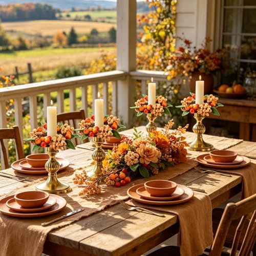 4 PCS Fall Taper Candle Rings Wreaths 1.38" Mini Thanksgiving Taper Candle Holder Wreaths with Berries Leaves Autumn Harvest Table Centerpieces Wreath for Wedding Farmhouse Home Candlesticks Decor - Image 4