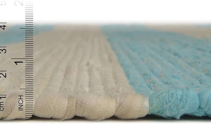 Unique Loom Chindi Rag Collection Area Rug - Striped (4' 1" x 6' 1" Rectangle, Turquoise and Ivory)