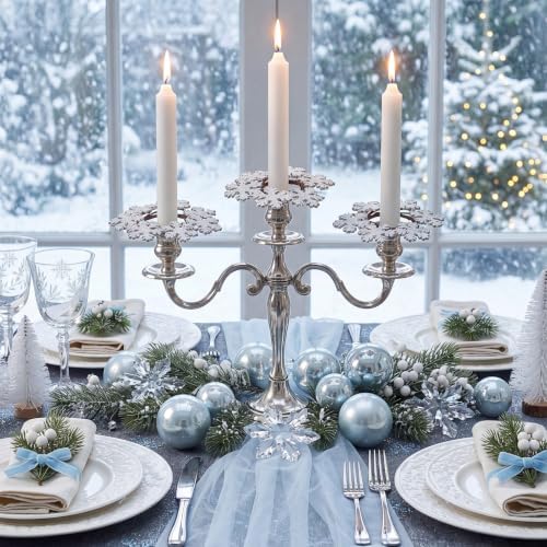 Daifunli 2 Pcs Winter White Snowflake Candle Rings Snowflake Wreath Glitter Vintage Wood Wreaths for Taper 1.25 Inch Candles Holder for Winter Christmas Rustic Table Centerpiece Decor by Huiinen