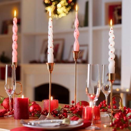 Nuanchu 4 Pcs Twisted Taper Candles,7.87 Inch,Heart,Pink White - Image 4
