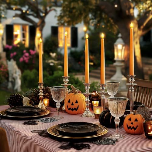 Homemory 12 Pcs Flameless Taper Candles with Remote Timer Dimmer, 11 inches Orange Taper Candles Battery Operated, Plastic LED Candlesticks with Flickering Flame for Halloween Decoration - Image 5
