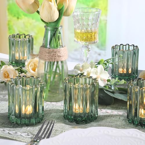 6 Pcs Votive Candle Holder, Green Glass Tea Light Candle Holders - Image 4