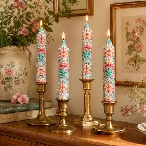 7 inch Short Candle Floral Candle Sticks Printed Candlestick Handmade Unscented Taper Candle 4 Pack Vintage Flower Tapered Candles for Bohemia Home Dinner Wedding Holiday - Image 2