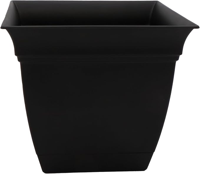 The HC Companies Eclipse Square Plastic Planter w/ Attached Saucer - Outdoor & Indoor Plant Pot with Drainage Holes - Lightweight, UV-Resistant Plastic Pots For Plants (12" Black, Pack of 1)