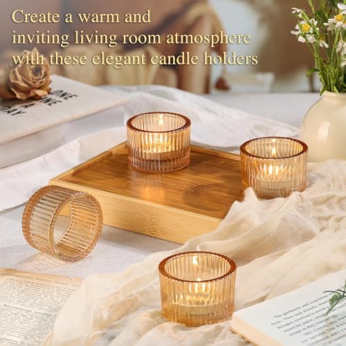 4 Pack Tealight Gold Candle Holders, Votive Tea Light Candle Holder Glass - Image 4